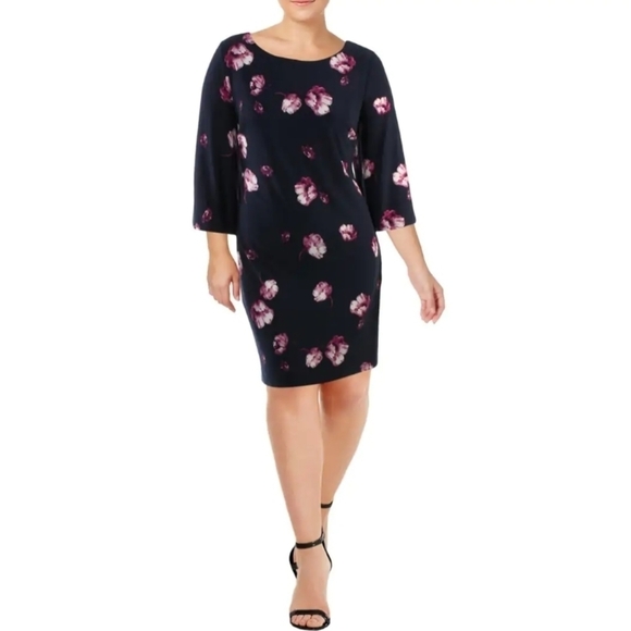 Lauren Ralph Lauren Navy Floral Bell Sleeve Dress - Picture 1 of 9